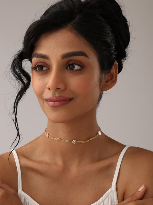Dual Tone Choker Layered Chain Necklace