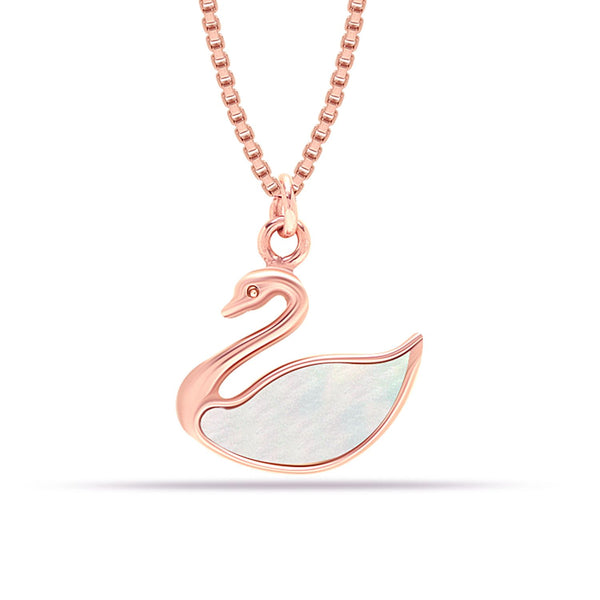 925 Sterling Silver Rose Gold Plated Mother of Pearl Swan Pendant Necklace for Women and Girls