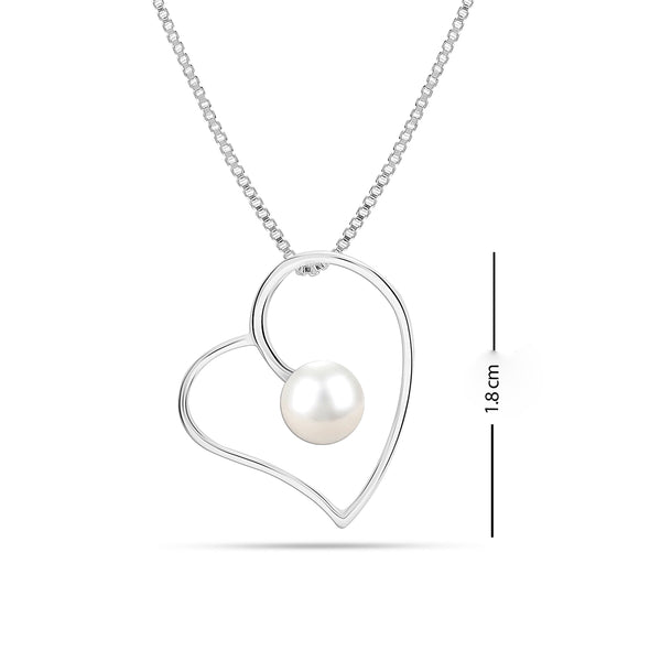 925 Sterling Silver Pearl Love Heart Pendant Necklace for Teen and Women