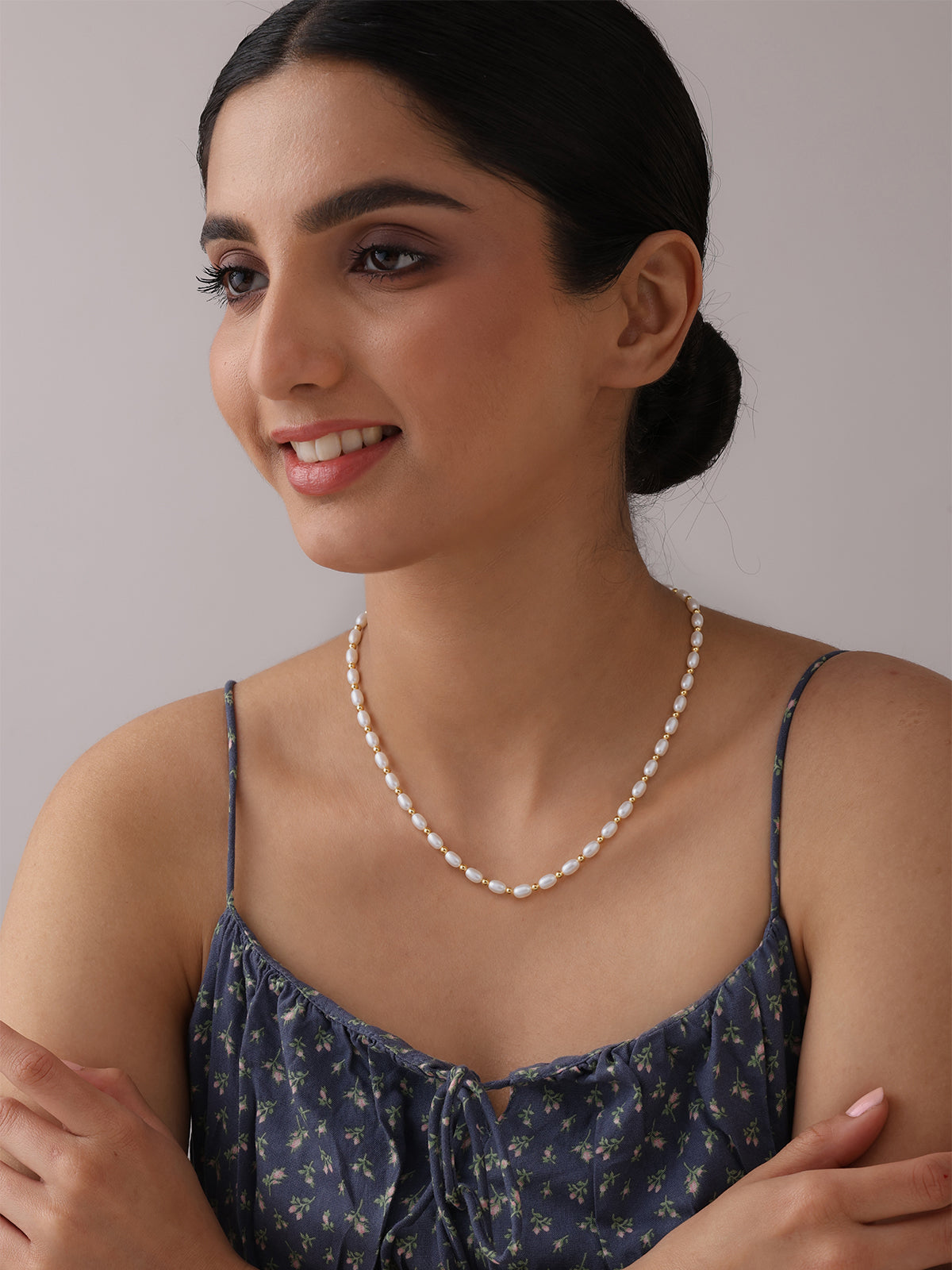 Pearl & Gold Bead Strand Necklace