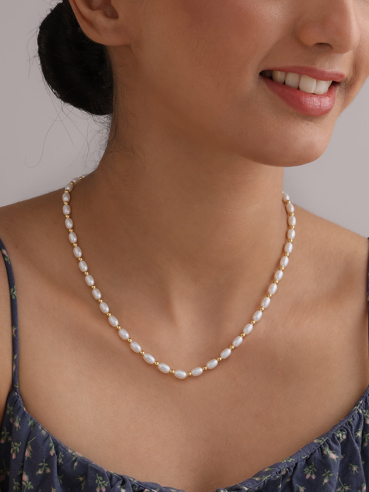 Pearl & Gold Bead Strand Necklace