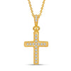 925 Sterling Silver 14K Gold Plated Cubic Zirconia Adjustable Cable Link Chain Cross Pendant Necklace for Women