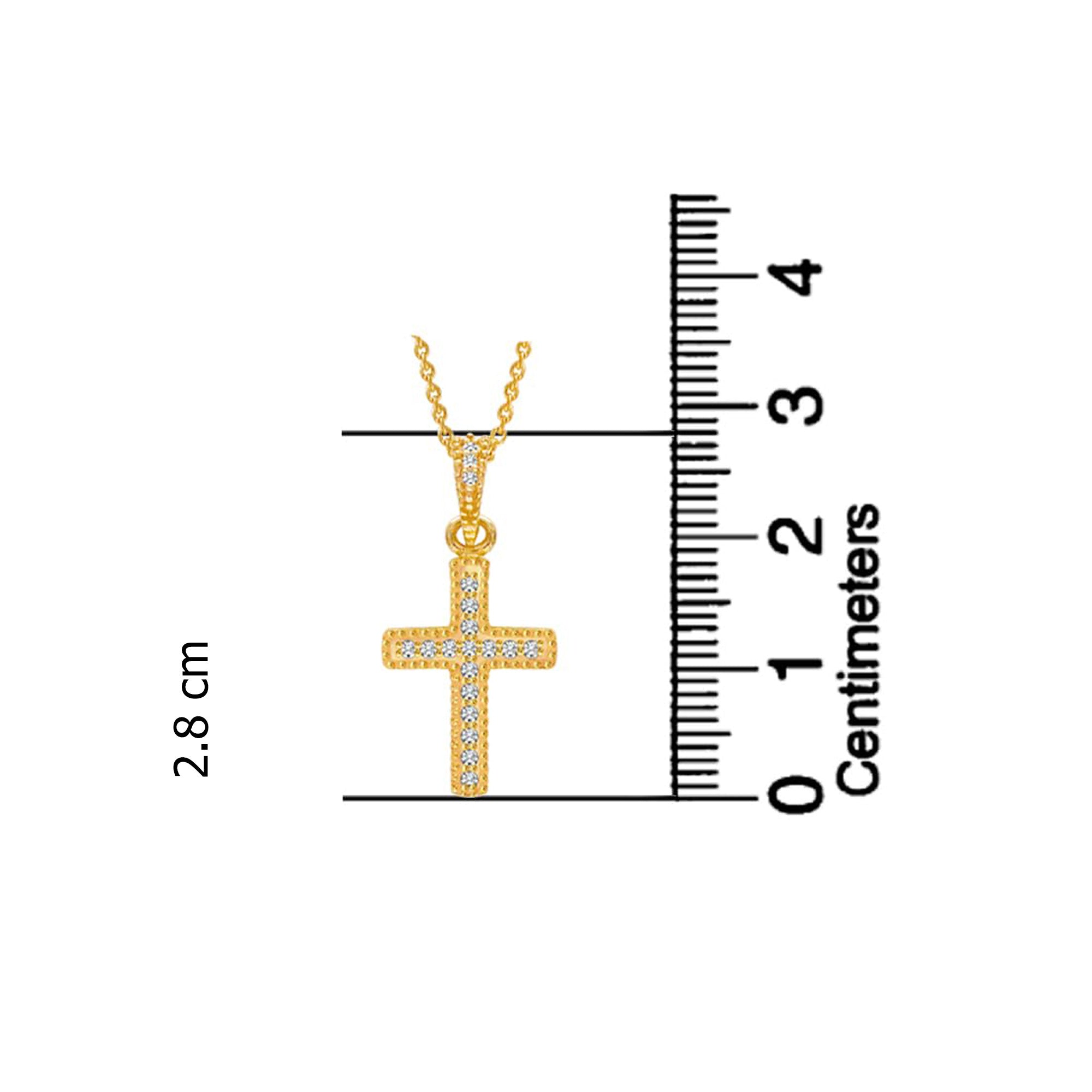 925 Sterling Silver 14K Gold Plated Cubic Zirconia Adjustable Cable Link Chain Cross Pendant Necklace for Women