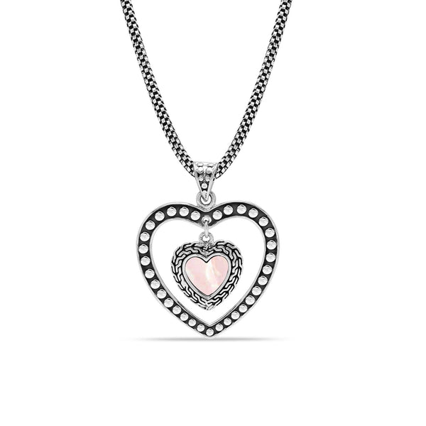925 Sterling Silver Antique Mother of Pearl Heart Pendant Necklace for Women and Girls
