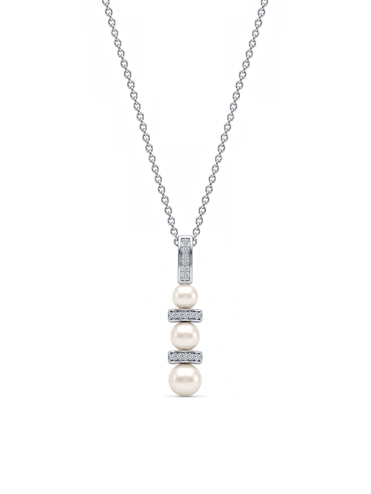 Triple Pearl & CZ Bar Pendant Necklace