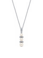 Triple Pearl & CZ Bar Pendant Necklace