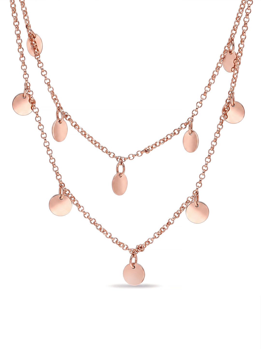 14K Rose Gold Multi-Row Disc Charm Necklace