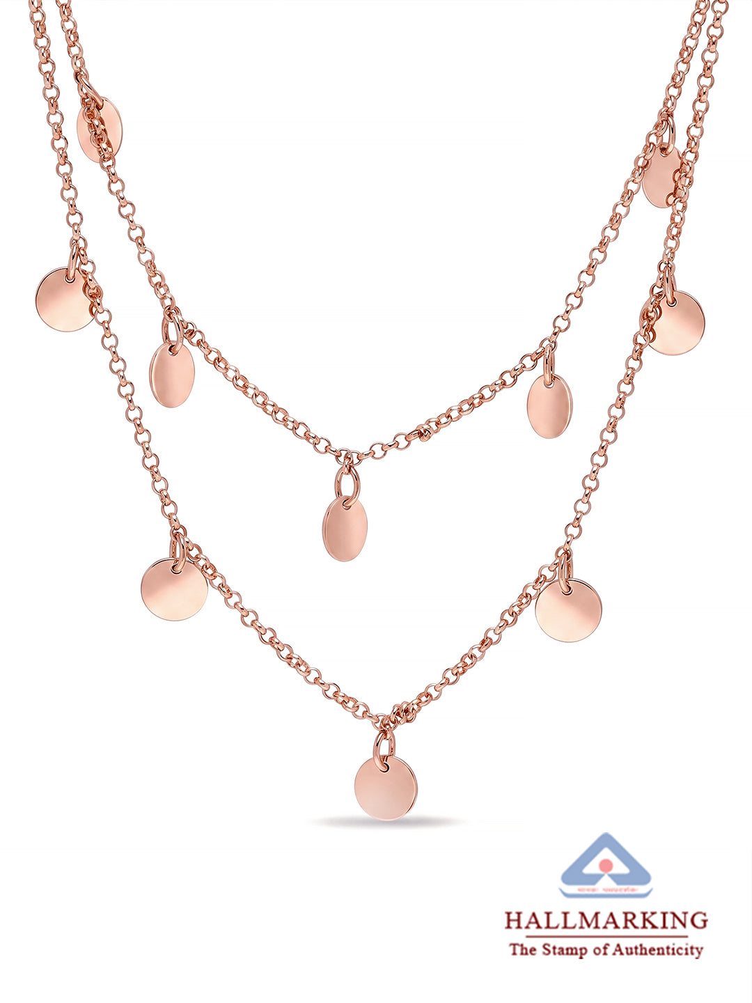 14K Rose Gold Multi-Row Disc Charm Necklace
