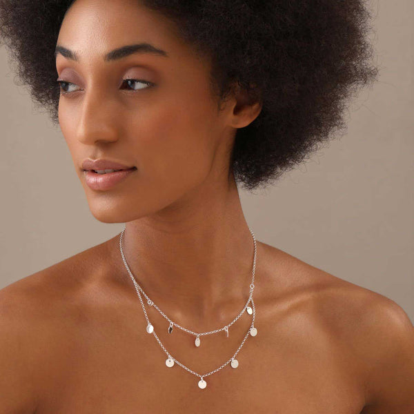 925 Sterling Silver Italian Design Multi Row Disc Hypoallergenic Multi strand charm necklace for Women
