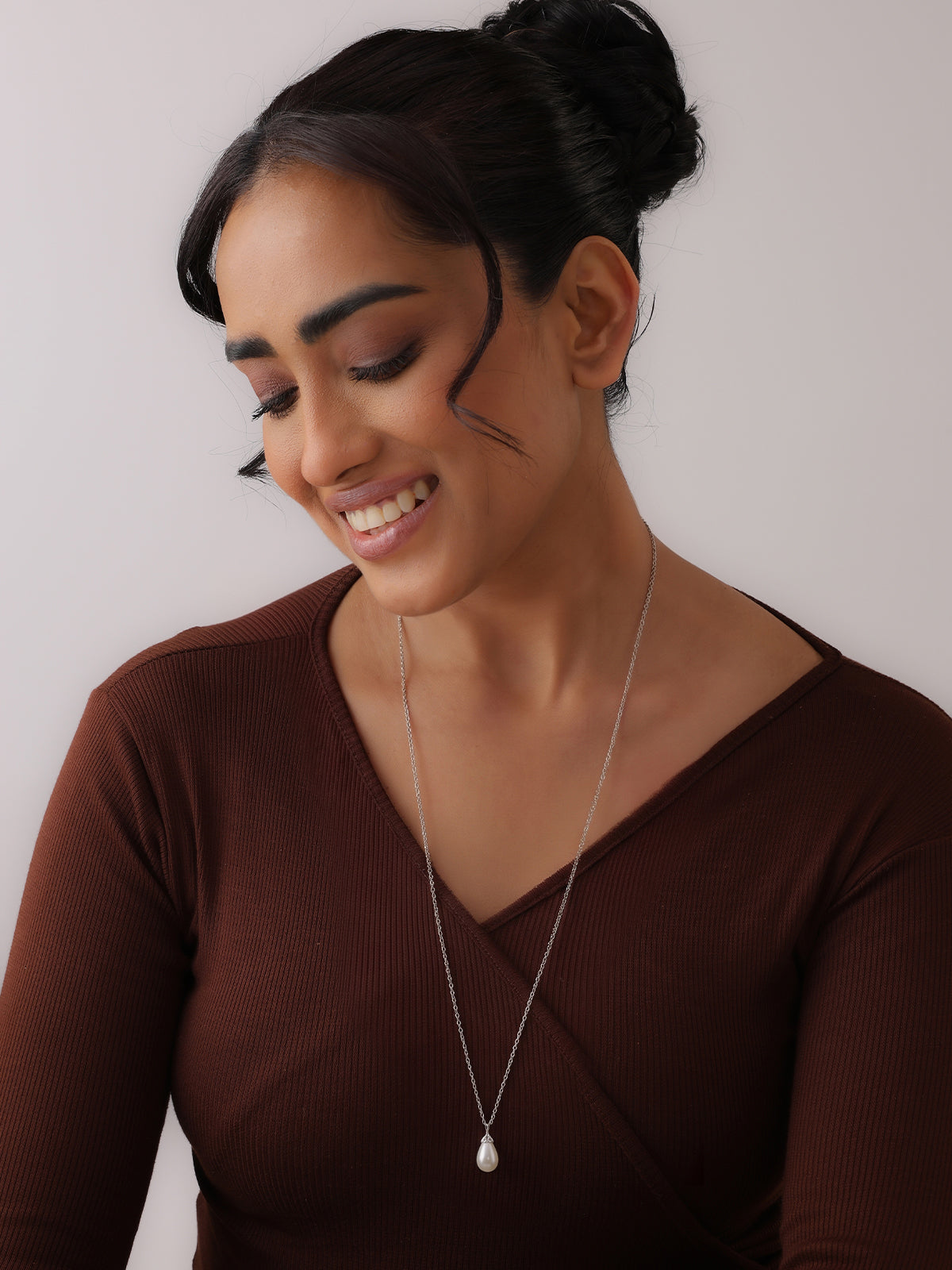 Oxidised Silver Teardrop Pearl Pendant Necklace