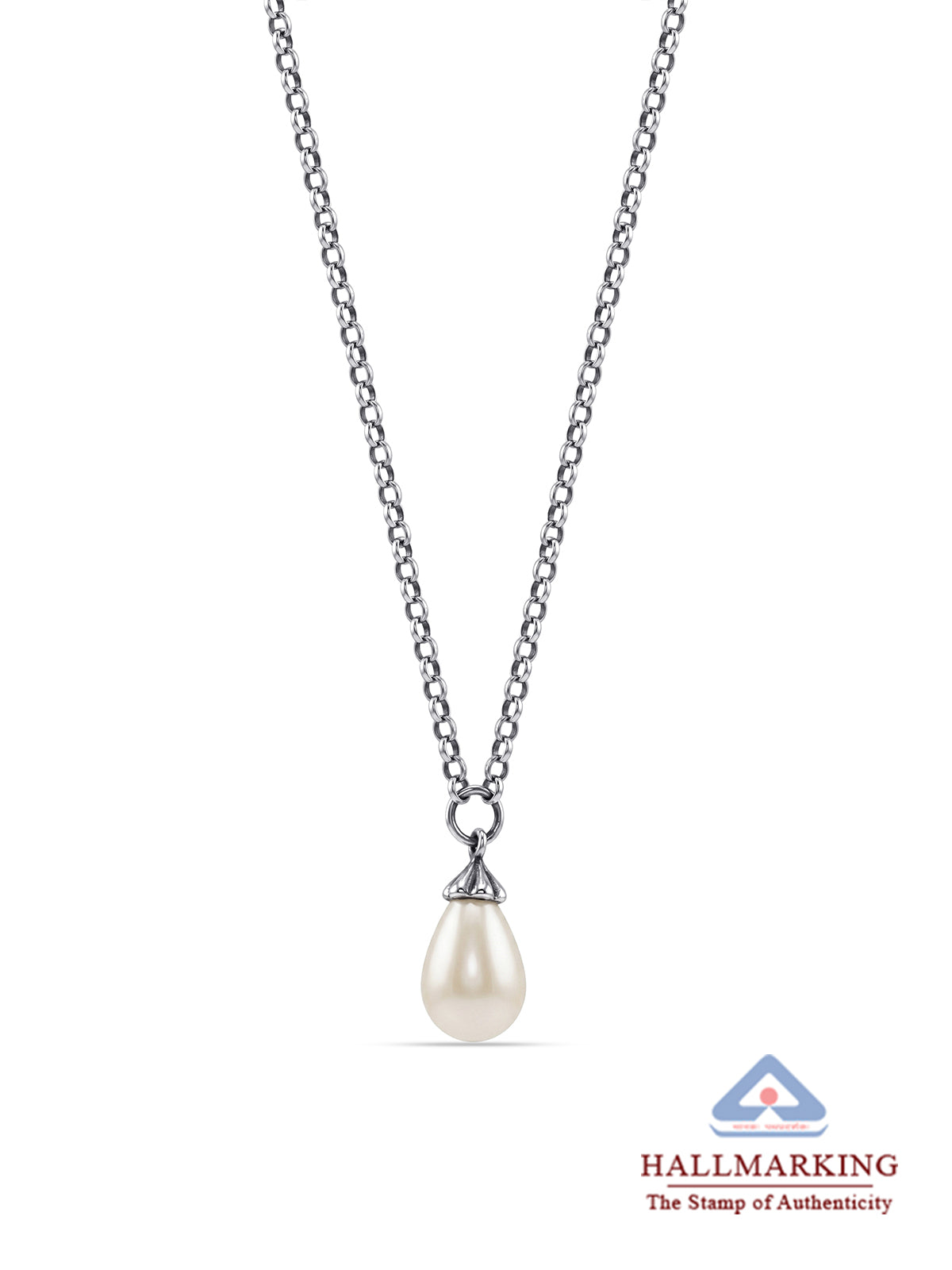 Oxidised Silver Teardrop Pearl Pendant Necklace