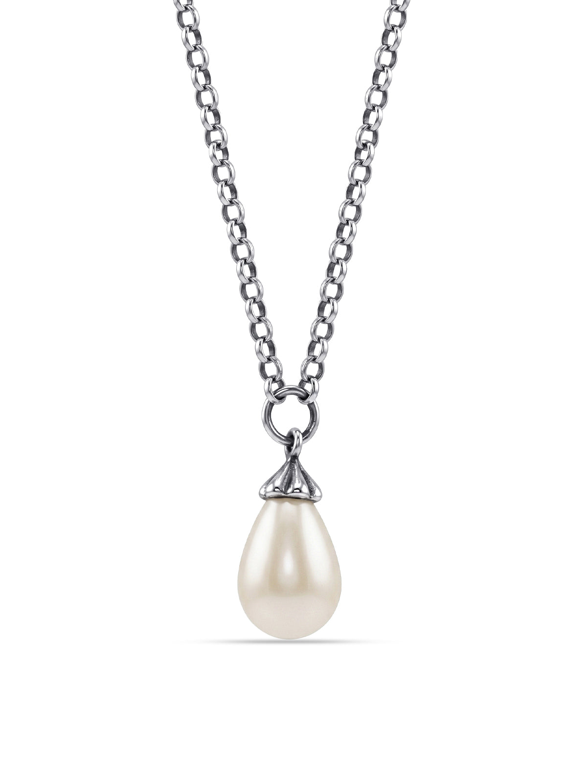 Oxidised Silver Teardrop Pearl Pendant Necklace