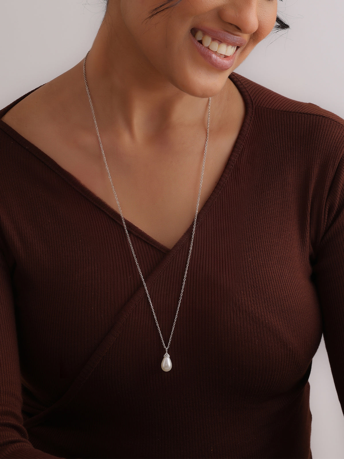 Oxidised Silver Teardrop Pearl Pendant Necklace