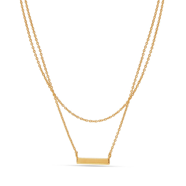 925 Sterling Silver 14K Gold Plated Layered Bar Adjustable Cable Chain Necklace for Women Teen