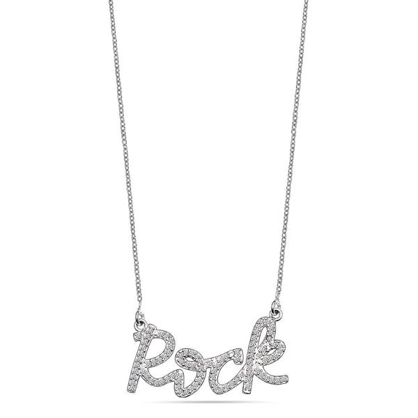 925 Sterling Silver Rock Hypoallergenic Cubic Zirconia Pendant Necklace for Women