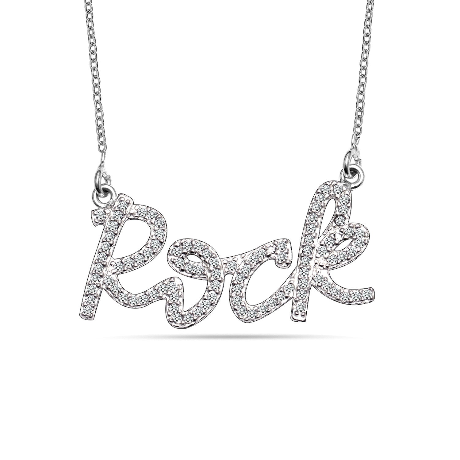 925 Sterling Silver Rock Hypoallergenic Cubic Zirconia Pendant Necklace for Women