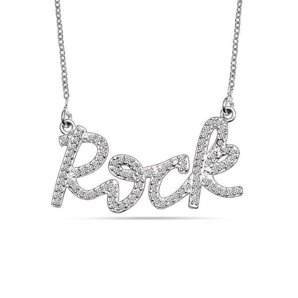 925 Sterling Silver Rock Hypoallergenic Cubic Zirconia Pendant Necklace for Women