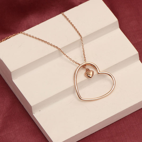 925 Sterling Silver Rose Gold Plated Dual Heart Pendant Necklace for Women and Girls