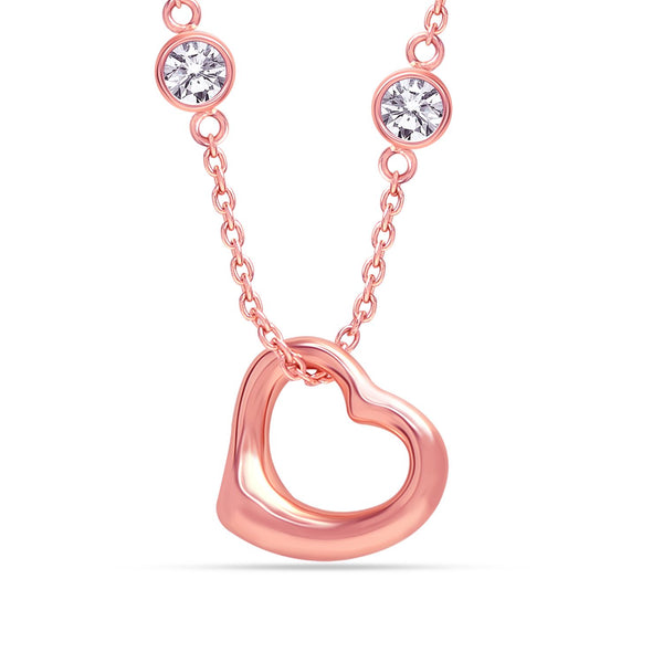 925 Sterling Silver CZ Open Heart Pendant Necklace for Women