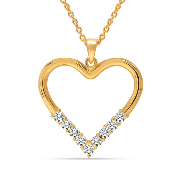 925 Sterling Silver Gold Plated CZ Open Heart Pendant Necklace for Women and Girls