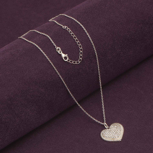 925 Sterling Silver CZ Pave Heart Pendant Necklace for Women and Girls