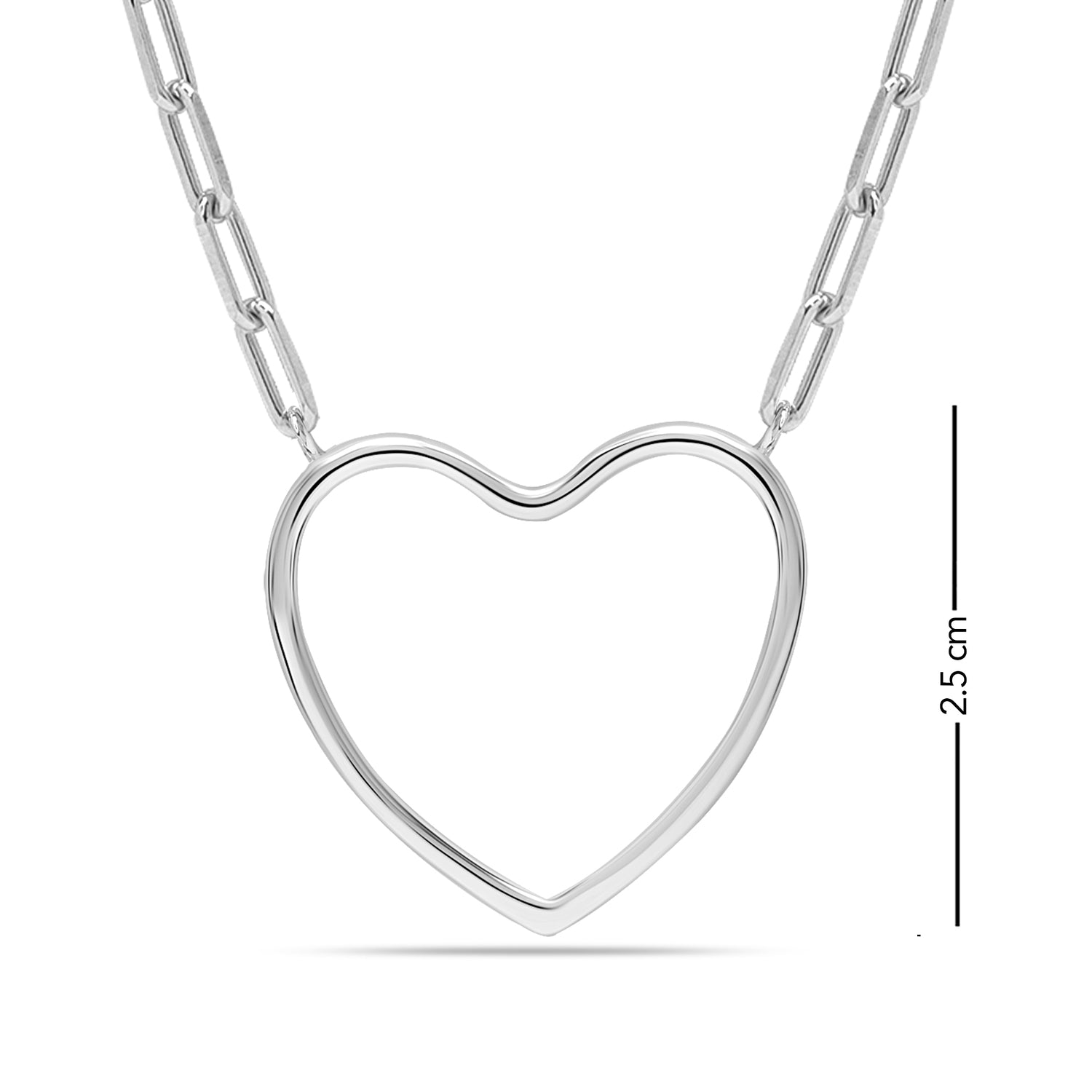 925 Sterling Silver Open Heart Paperclip Chain Pendant Necklace for Women Teen