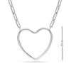 925 Sterling Silver Open Heart Paperclip Chain Pendant Necklace for Women Teen