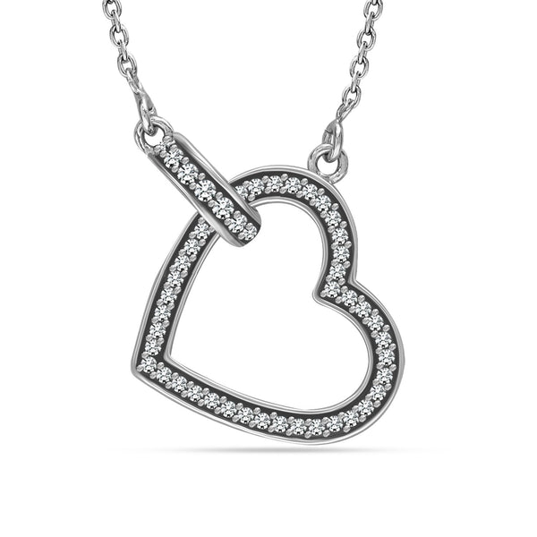 925 Sterling Sliver Rhodium Plated CZ Heart Pendant Necklace for Women Teen
