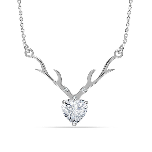 925 Sterling Silver Italian Design CZ Deer Heart Pendant Necklace for Women Teen