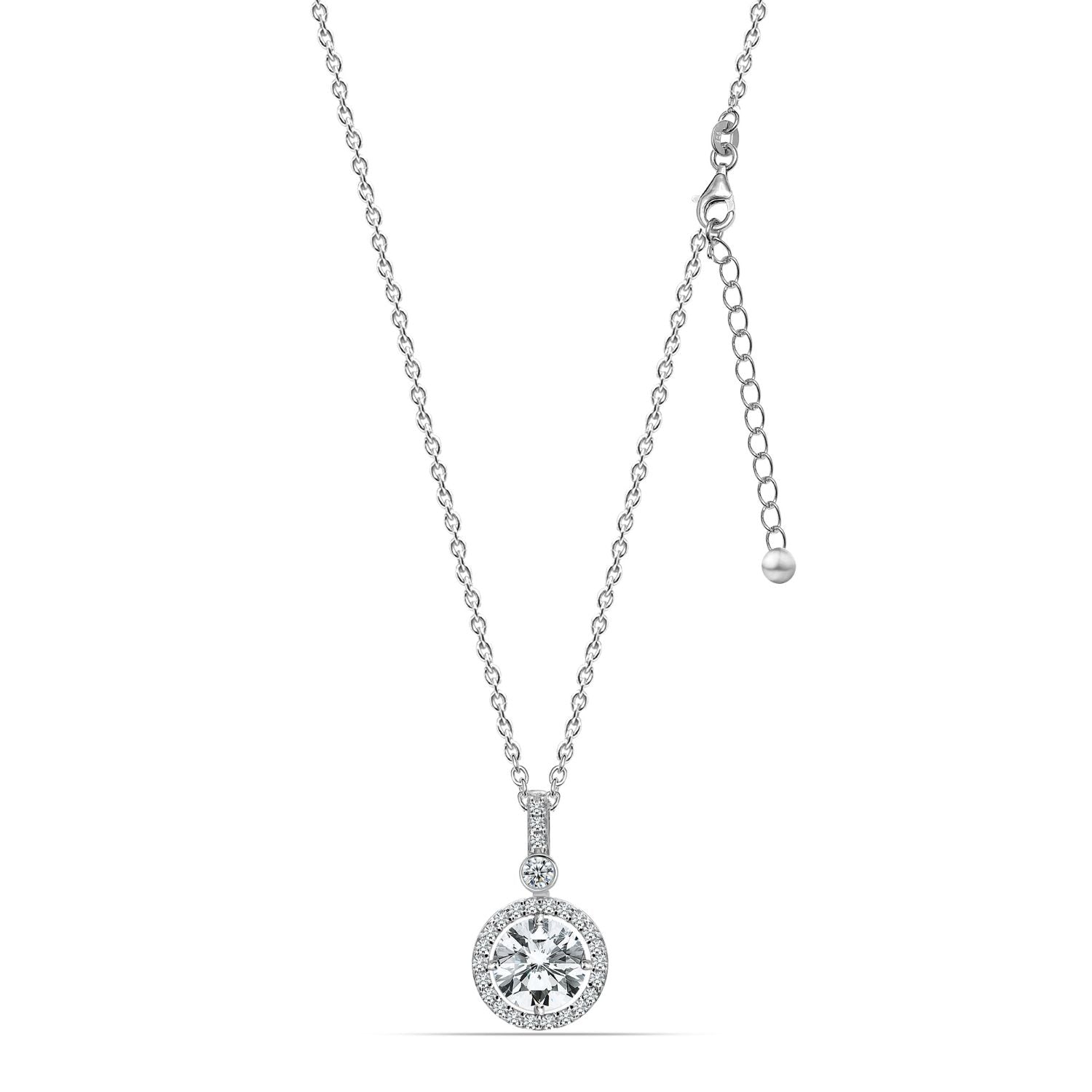 925 Sterling Silver CZ Drizzle Round Drop Pendant with Cable Chain Necklace for Women Teen