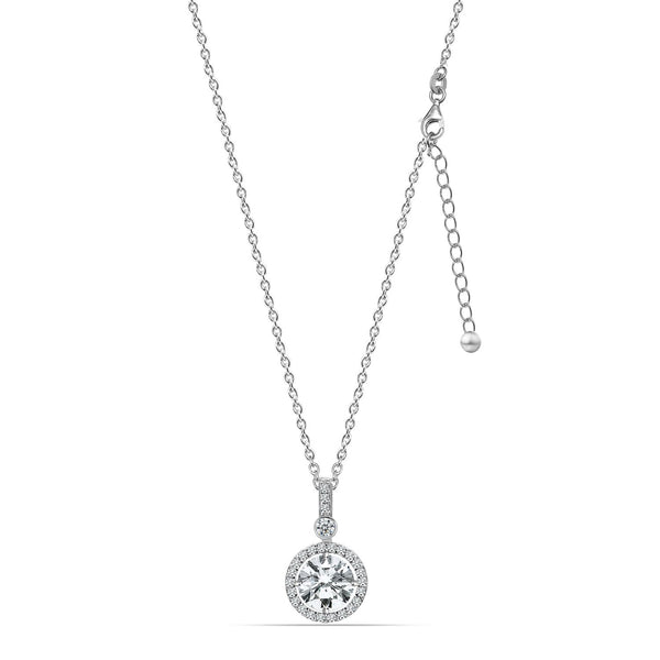 925 Sterling Silver CZ Drizzle Round Drop Pendant with Cable Chain Necklace for Women Teen
