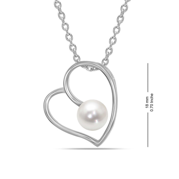 925 Sterling Silver Open Love Simulated Pearl Heart Pendant Necklace for Women and Girls