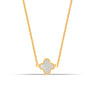 925 Sterling Silver 14K Gold Plated Mother of Pearl Clover Flower Station Long Chain Necklace for Women