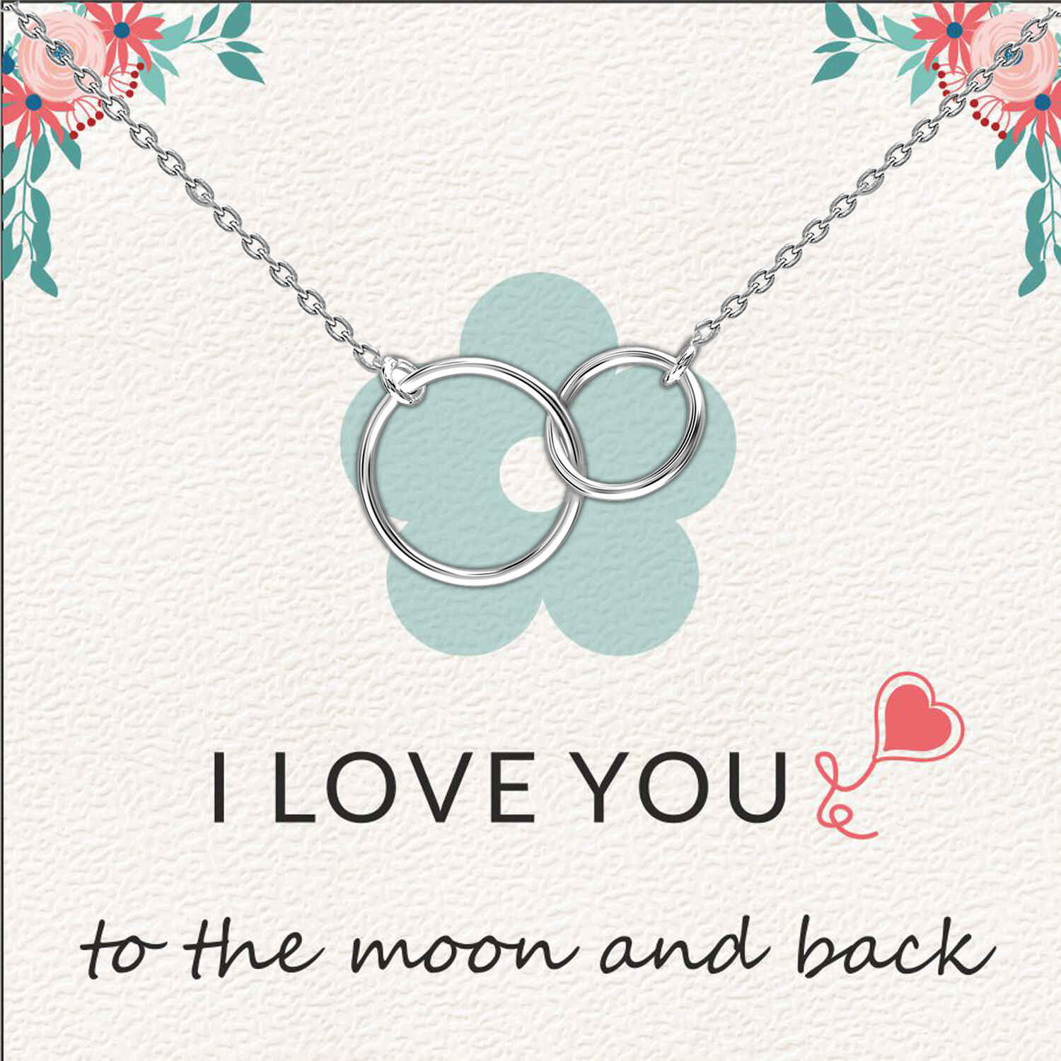 925 Sterling Silver Interlocking Infinity Double Circle Pendant Necklace With Gift Card for Women
