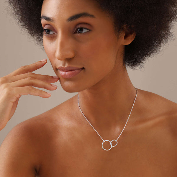 925 Sterling Silver Interlocking Infinity Double Circle Pendant Necklace With Gift Card for Women