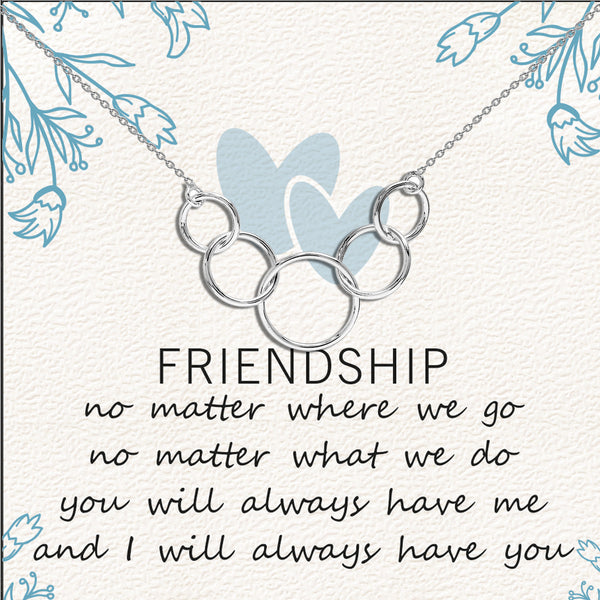 925 Sterling Silver Interlocking Infinity Five Rings Circles Necklace With Gift Card for Women Teen
