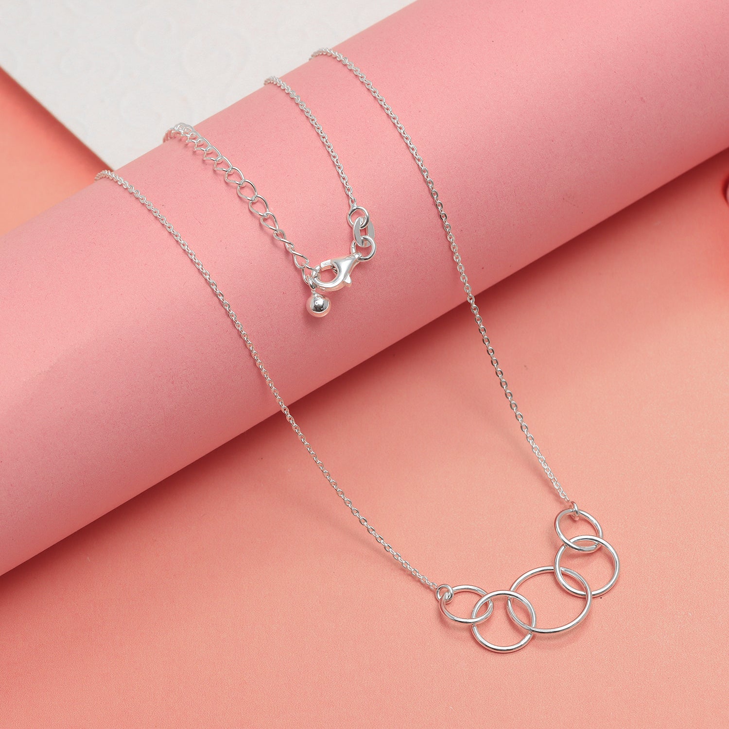 925 Sterling Silver Interlocking Infinity Five Rings Circles Necklace With Gift Card for Women Teen