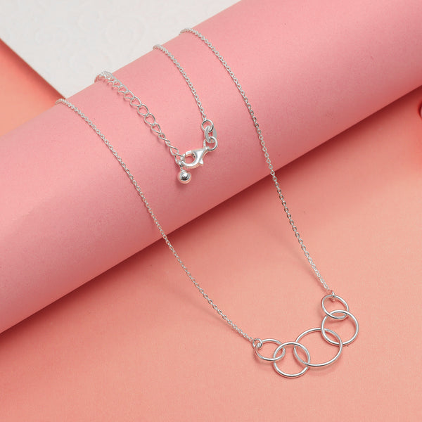 925 Sterling Silver Interlocking Infinity Five Rings Circles Necklace With Gift Card for Women Teen