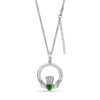 925 Sterling Silver Cubic Zirconia Round Open Circle Green Heart Shaped Claddagh Adjustable Curb Link Chain Pendant Necklace for Women