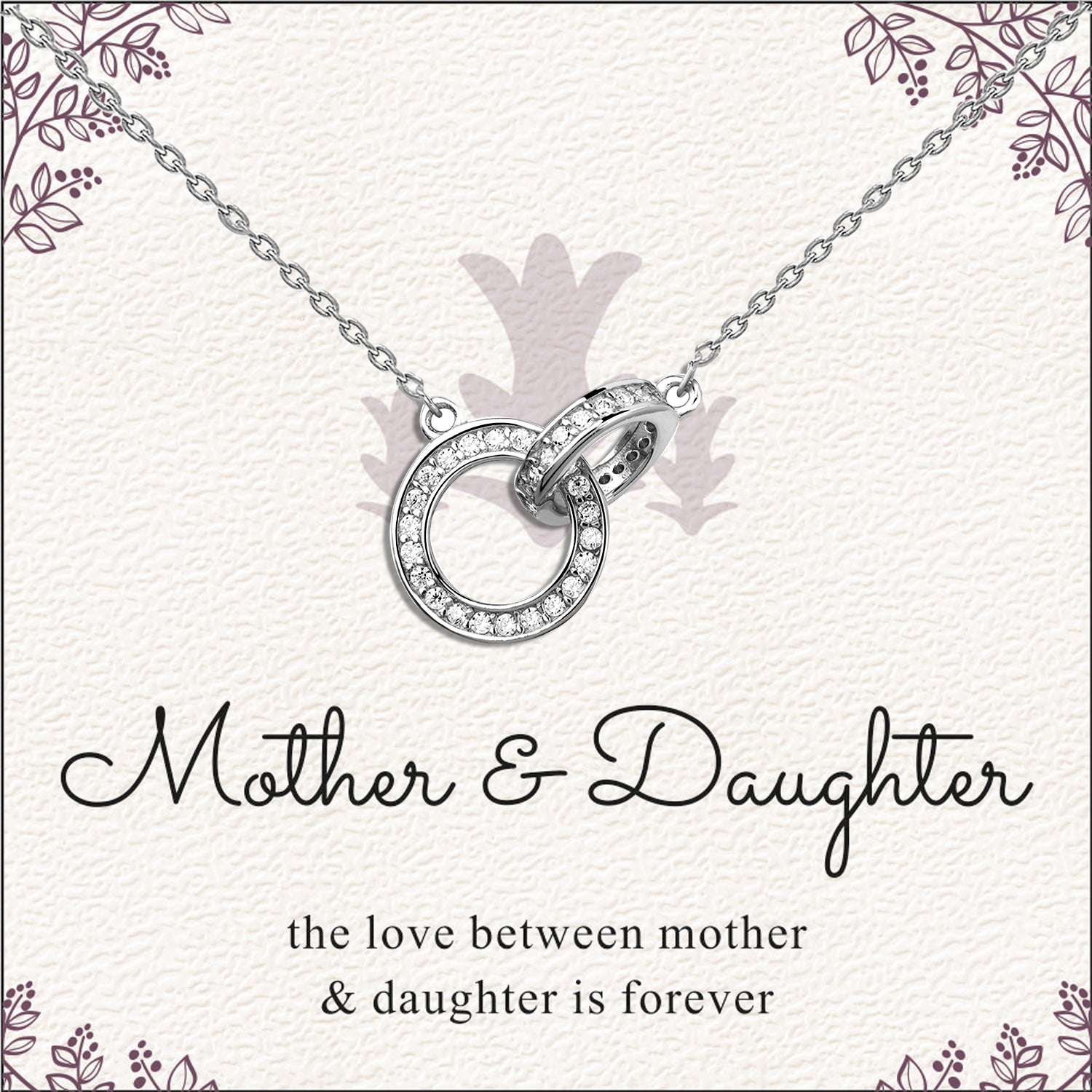 925 Sterling Silver Cubic Zirconia Interlocking Double Circles Pendant Necklace With Gift Card for Women