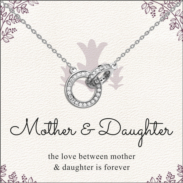 925 Sterling Silver Cubic Zirconia Interlocking Double Circles Pendant Necklace With Gift Card for Women