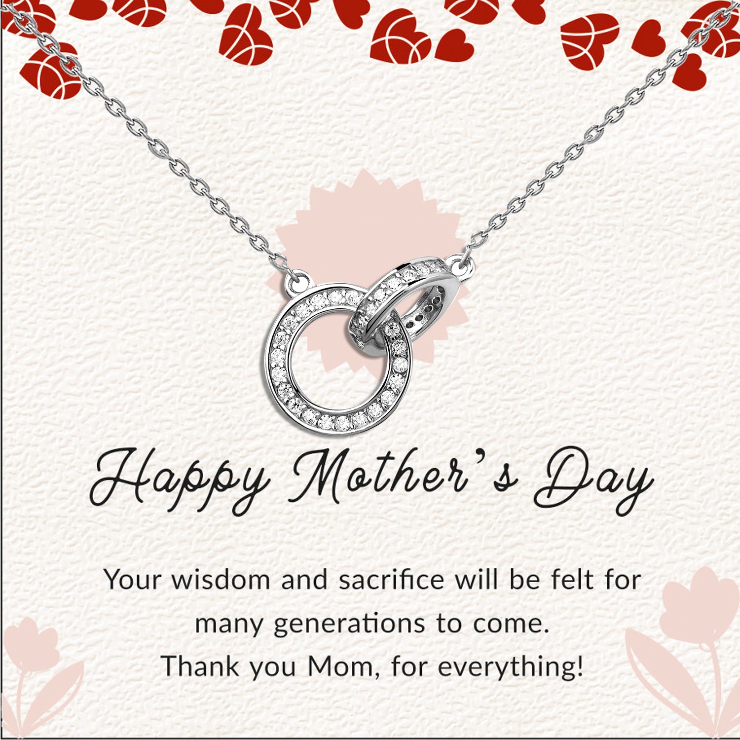 925 Sterling Silver Cubic Zirconia Interlocking Double Circles Pendant Necklace With Gift Card for Women