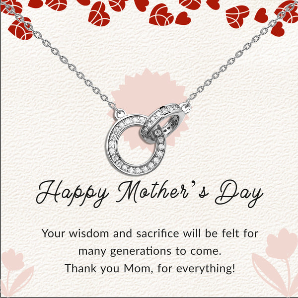 925 Sterling Silver Cubic Zirconia Interlocking Double Circles Pendant Necklace With Gift Card for Women