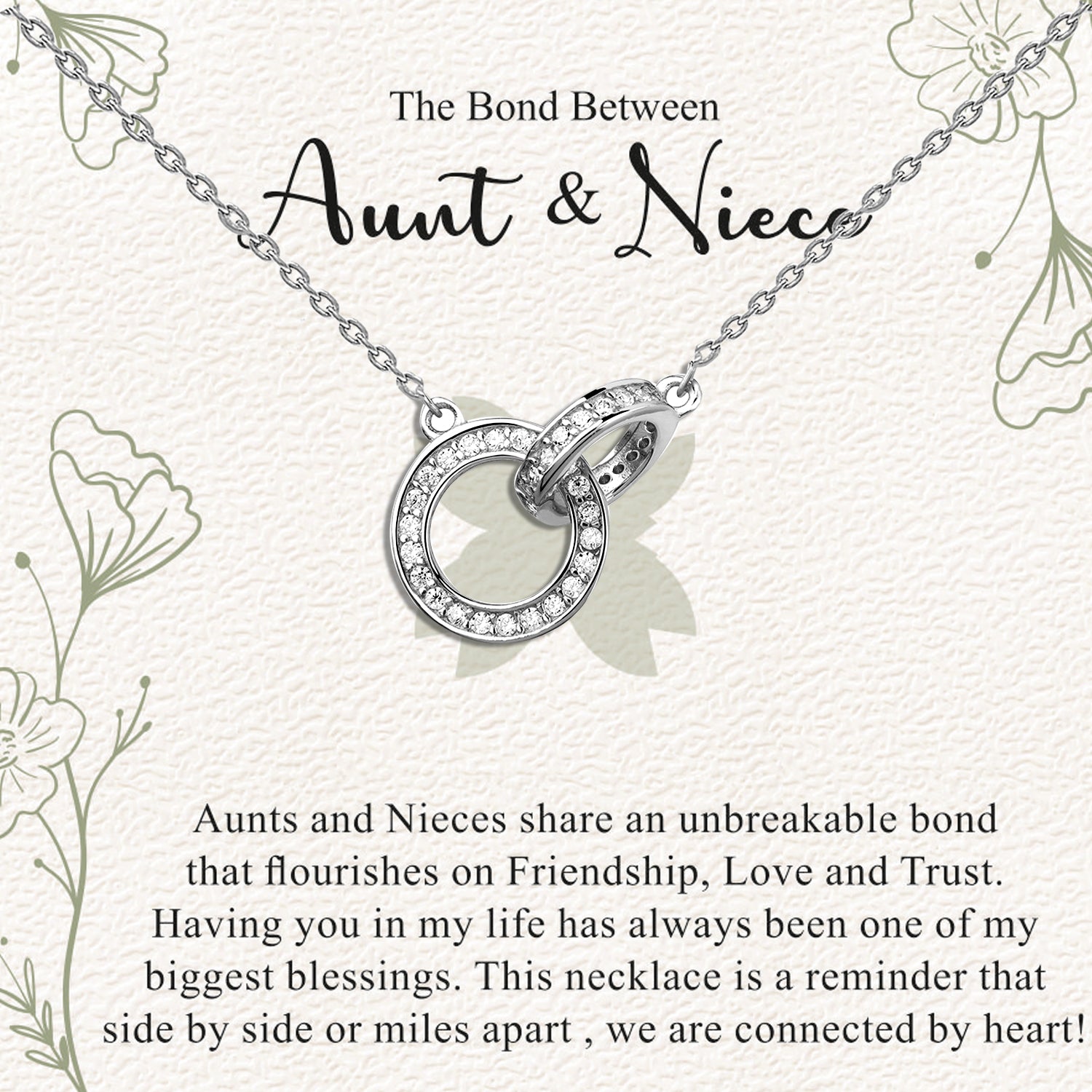 925 Sterling Silver Cubic Zirconia Interlocking Double Circles Pendant Necklace With Gift Card for Women