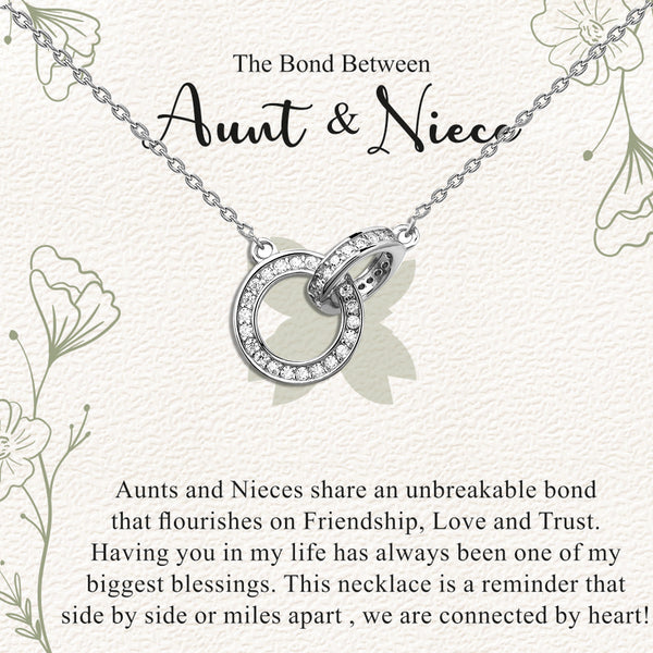 925 Sterling Silver Cubic Zirconia Interlocking Double Circles Pendant Necklace With Gift Card for Women