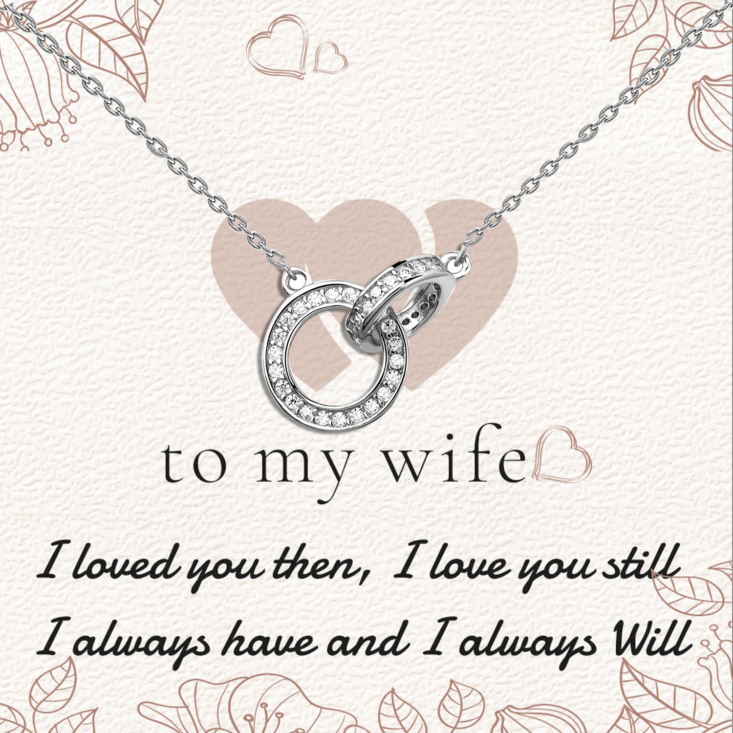 925 Sterling Silver Cubic Zirconia Interlocking Double Circles Pendant Necklace With Gift Card for Women