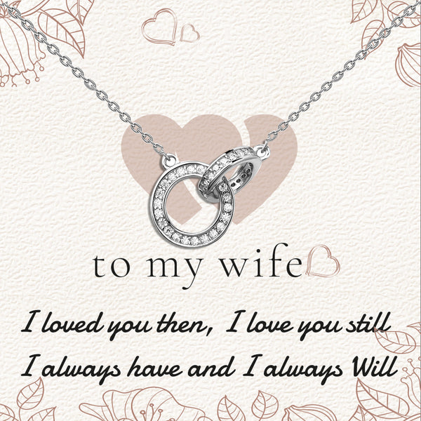 925 Sterling Silver Cubic Zirconia Interlocking Double Circles Pendant Necklace With Gift Card for Women