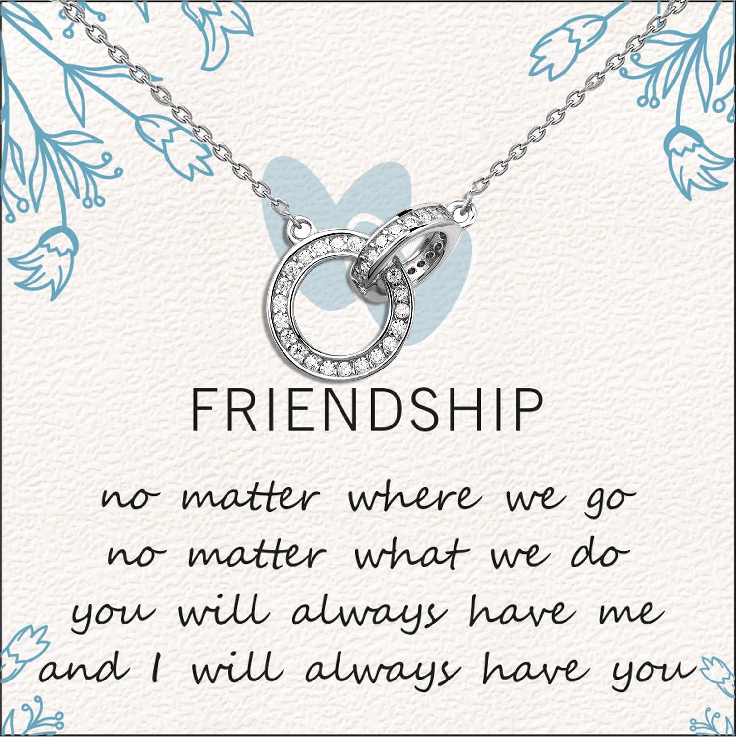 925 Sterling Silver Cubic Zirconia Interlocking Double Circles Pendant Necklace With Gift Card for Women