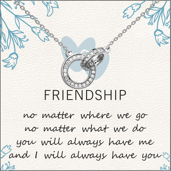 925 Sterling Silver Cubic Zirconia Interlocking Double Circles Pendant Necklace With Gift Card for Women