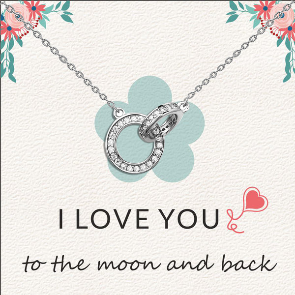 925 Sterling Silver Cubic Zirconia Interlocking Double Circles Pendant Necklace With Gift Card for Women